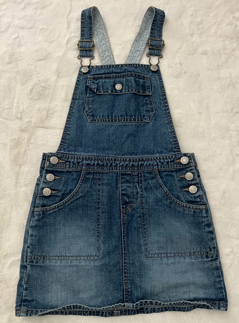 Old Navy Girls Size 7 Blue Denim Overall Jumper Dress Adjustable Straps